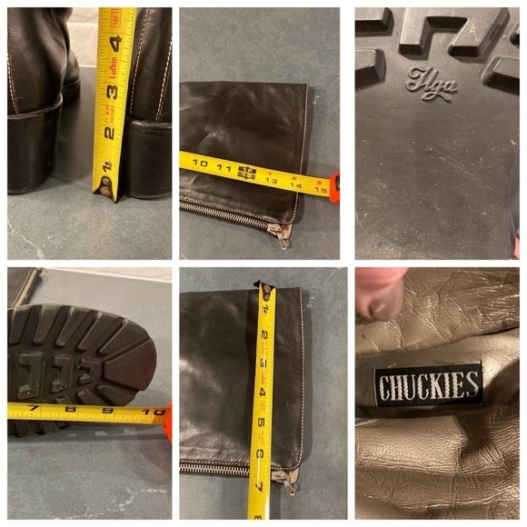 CHUCKIES sz 6 black leather tall boots silver crown emblem - Picture 14 of 16